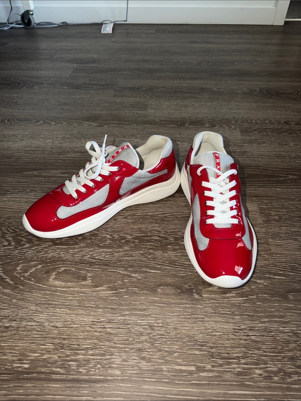Prada Red and White Men's Low-Top Sneakers